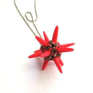 Handwoven Red Spiked Beaded Bead Pendant